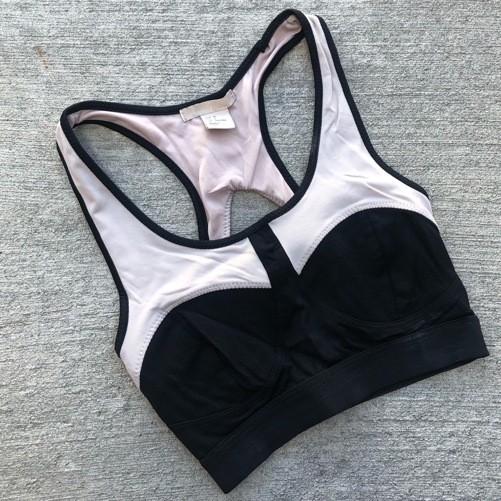 H&M Color Block High Fashion Sports Bra / Top Black & Nude Minimalist